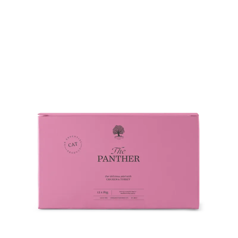 Lot de 12 Pâtées ESSENTIAL PANTHER pour Chat Stérilisé 85g - Nourriture Complète sans Céréales Lot de 12 Pâtées ESSENTIAL PANTHER pour Chat Stérilisé 85g - Nourriture Complète sans Céréales