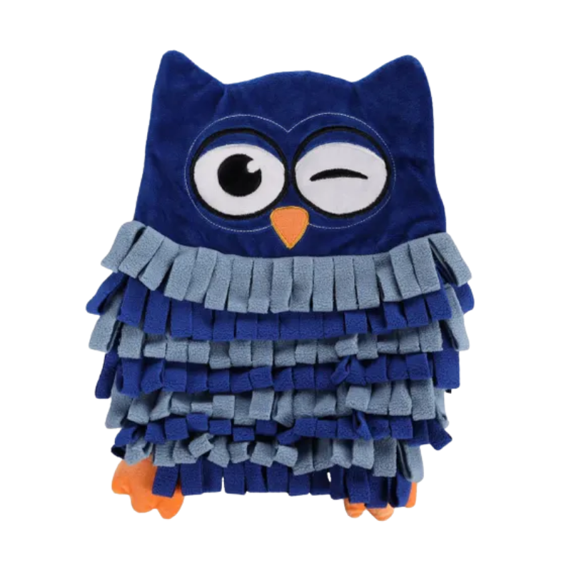 Tapis à renifler Plinkie Hibou Bleu Flamingo – Jouet récompense chat 27x33 cm